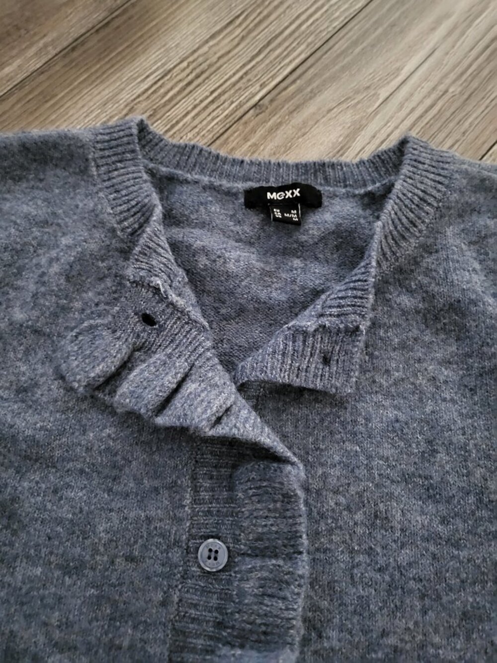 Blue Ruffle Button Front Knit Cardigan Sweater Medium NWT Mexx - Picture 7 of 11